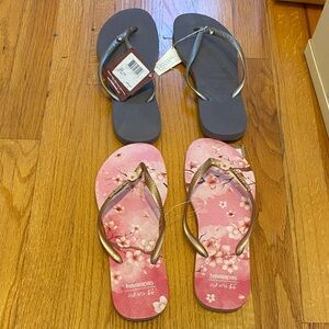 Havaianas Women's Pink Floral and fog Sandals (both pairs)